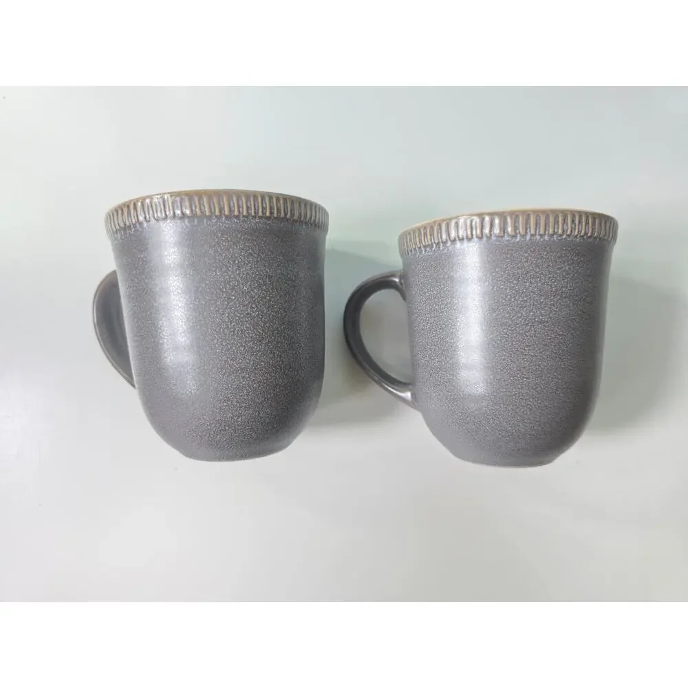 PIER 1 Easton Charcoal Gray Stoneware Discontinued Coffee Mugs Set of 2